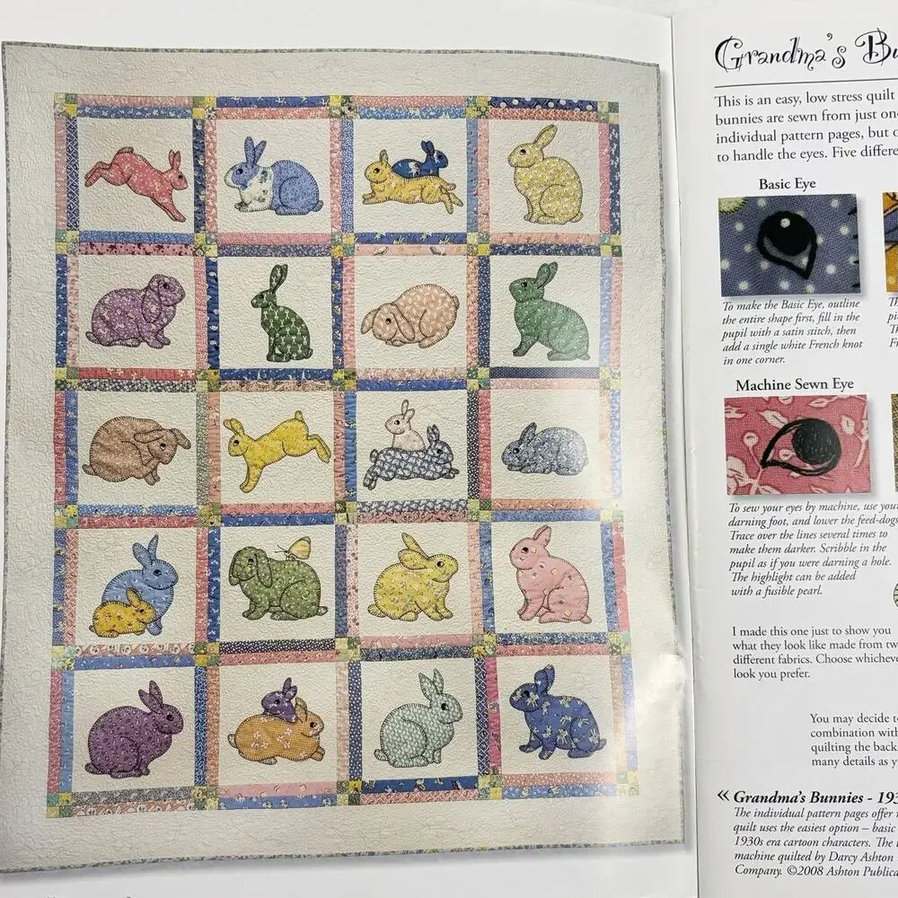 Bunnies & More Quilt Pattern Book Darcy Ashton Appliques Quilting Bunny Rabbit